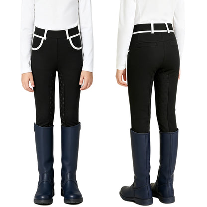 Girls Full Seat Equestrian Leggings  Non-Slip Horse Riding Pants with Pockets @ ghoddosh.com