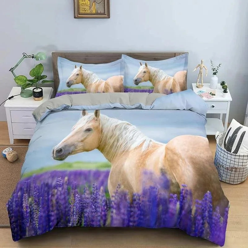 2/3pcs  Horse Bedding Set /   Duvet Cover Set with Pillowcase Horsey Cover @ ghoddosh.com