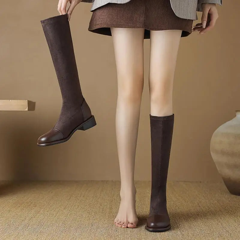 Thigh High Riding Boots — Microfiber Flock, Square Toe & Chunky Heel (Up to EU 43) - Ghoddosh