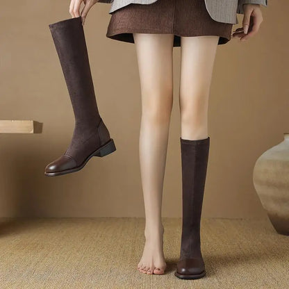 Thigh High Riding Boots — Microfiber Flock, Square Toe & Chunky Heel (Up to EU 43) - Ghoddosh