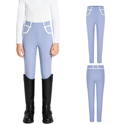 Girls Full Seat Equestrian Leggings  Non-Slip Horse Riding Pants with Pockets @ ghoddosh.com