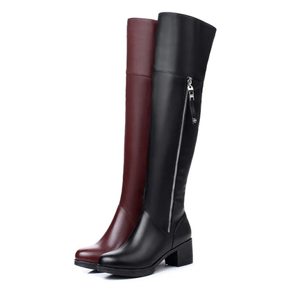 Women  Genuine Leather Thick Velvet  Long Boots