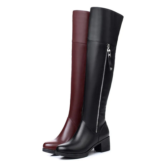 Women  Genuine Leather Thick Velvet  Long Boots