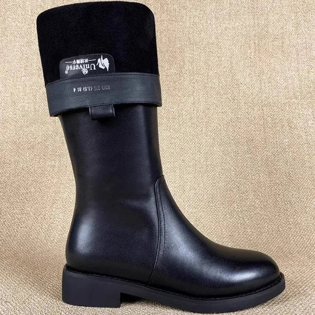 Equestrian Genuine Leather Long Flat Boots - Women's Horse Riding Knee High Boots @ ghoddosh.com