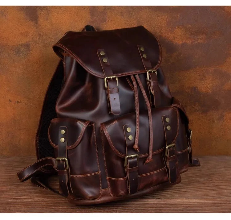 Vintage Horse Genuine Leather Backpack for Men, Large Capacity Travel Daypack, Fits 15-inch Laptop @ ghoddosh.com