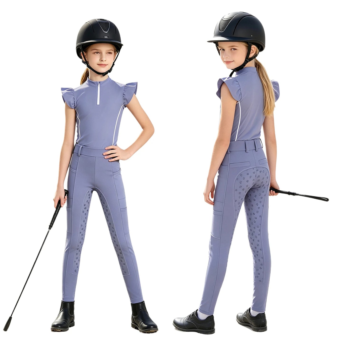  Girls' Equestrian Outfit Set Performance Riding Top & Anti-Slip Full-Seat Breeches @ ghoddosh.com