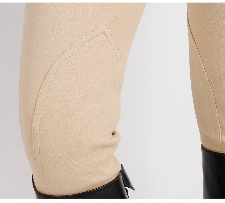 Winter Knitted Half-Leather Equestrian Breeches with Single Zipper @ ghoddosh.com