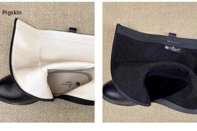 Equestrian Genuine Leather Long Flat Boots - Women's Horse Riding Knee High Boots @ ghoddosh.com