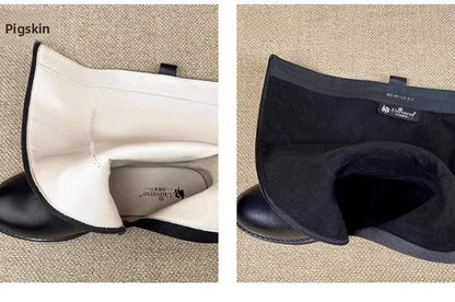 Equestrian Genuine Leather Long Flat Boots - Women's Horse Riding Knee High Boots @ ghoddosh.com