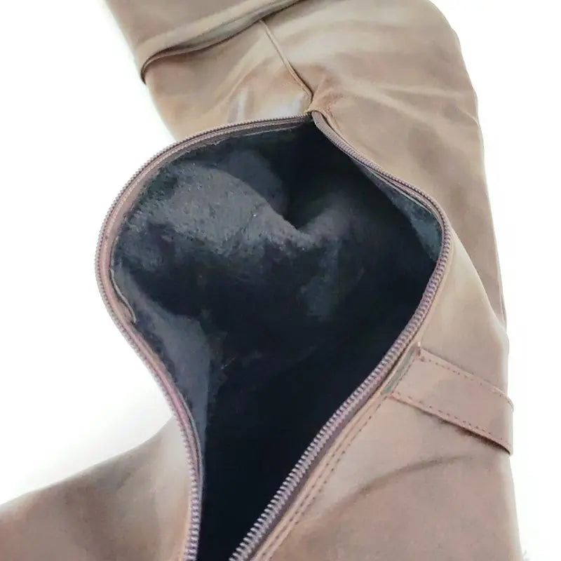Women's Round Toe Chunky Block Heel Thigh-High Riding Boots with Belt Buckles @ ghoddosh.com