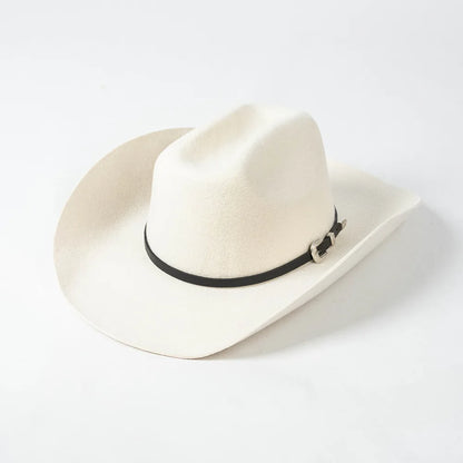Unisex 100% Wool Cowboy Fedora Hat – Wide Brim Rolled Edge with Belt Buckle @ ghoddosh.com