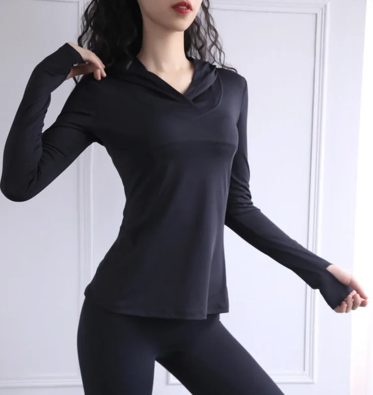 Women's Back Fork Mesh Breathable ,Long Sleeve ,Thumb Hole Sports  Hoodie @ ghoddosh.com
