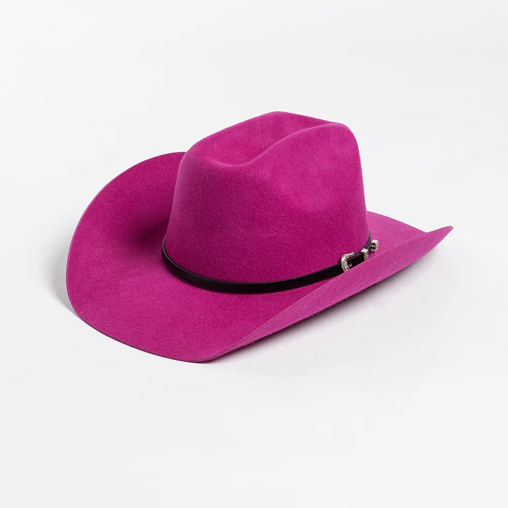 Unisex 100% Wool Cowboy Fedora Hat – Wide Brim Rolled Edge with Belt Buckle @ ghoddosh.com