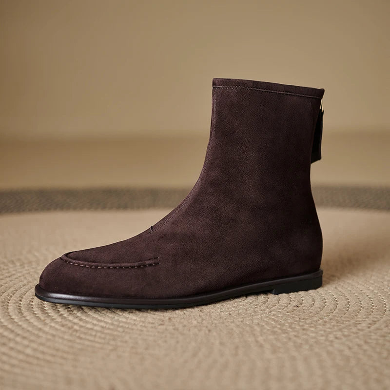 2026 NEW Autumn Women Suede Leather Boots - Round Toe , Low Heel  , Slip-on Chelsea Boots - ghoddosh.com