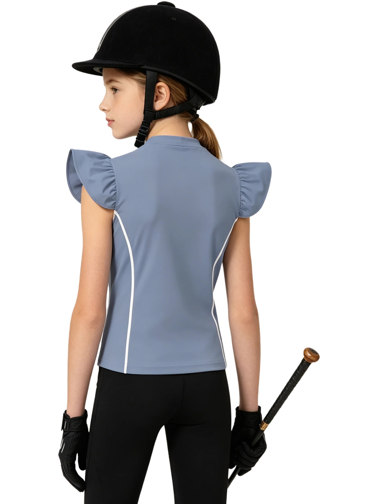 Girls Equestrian Quarter-Zip  Shirt | Kids Ruffled Sleeve Quick-Dry Horse Riding Top @ ghoddosh.com
