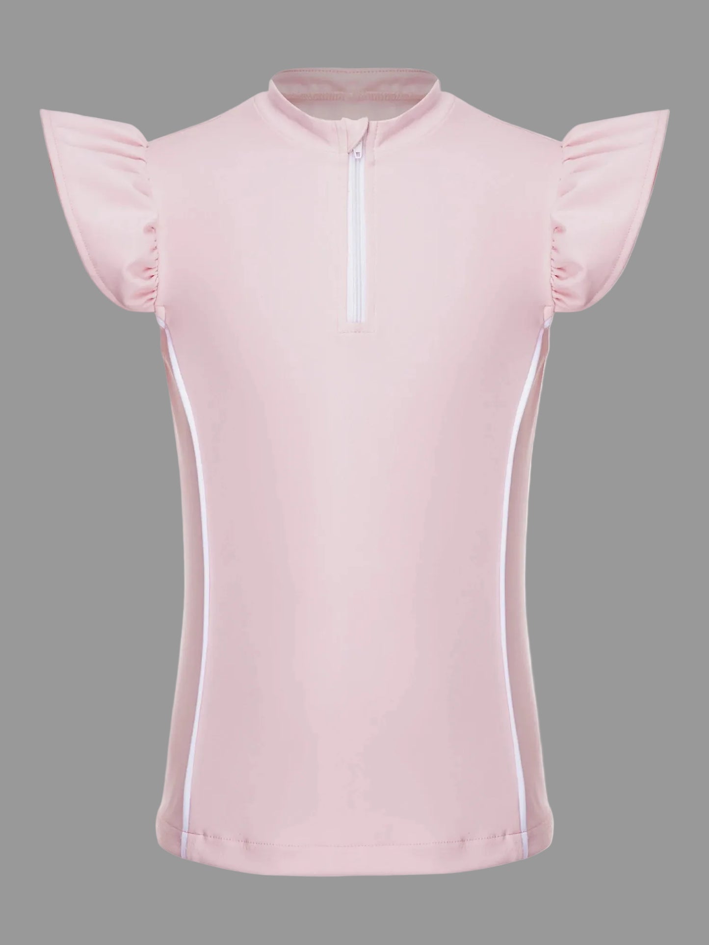 Girls Equestrian Quarter-Zip  Shirt | Kids Ruffled Sleeve Quick-Dry Horse Riding Top @ ghoddosh.com