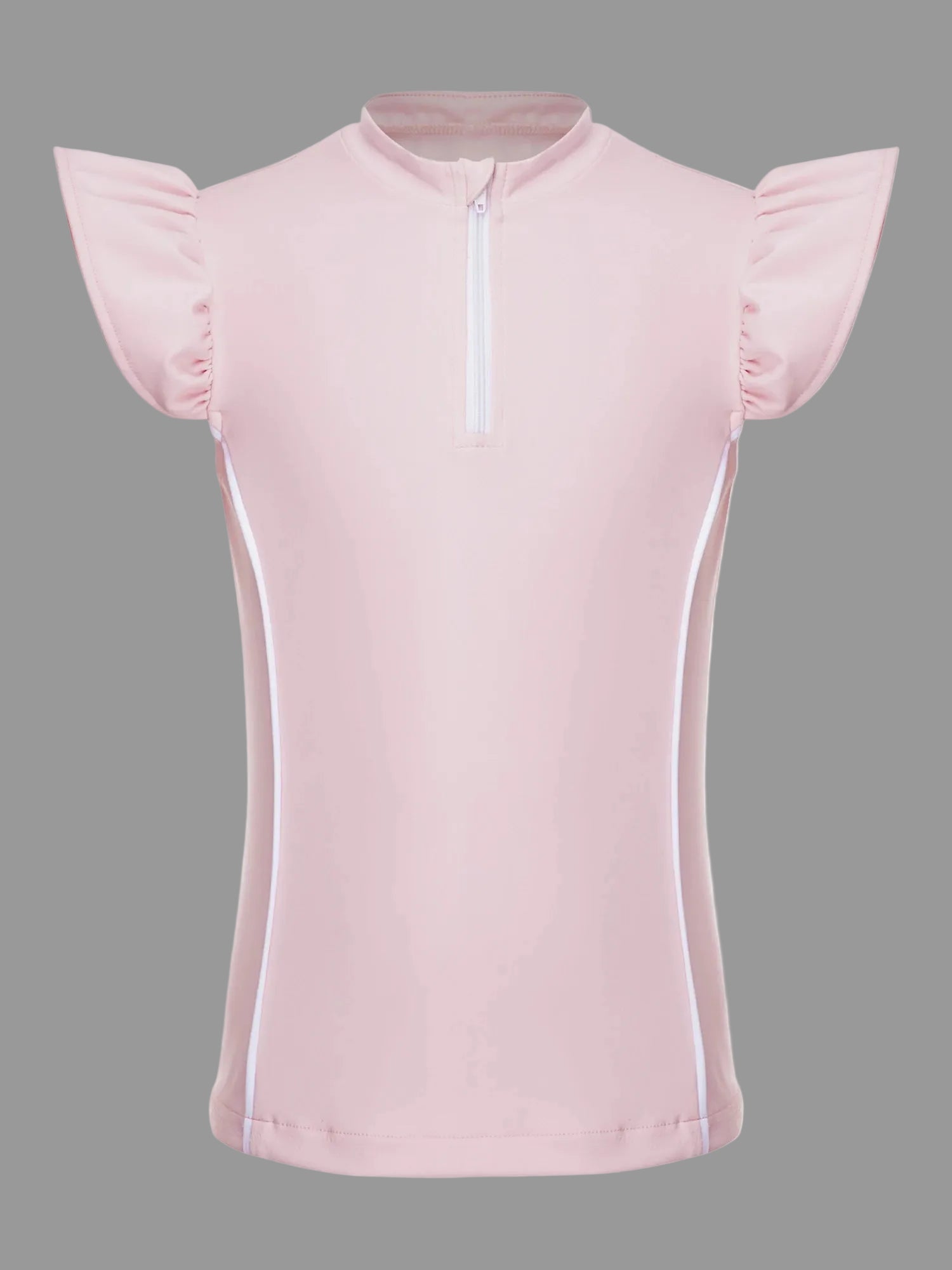 Girls Equestrian Quarter-Zip  Shirt | Kids Ruffled Sleeve Quick-Dry Horse Riding Top @ ghoddosh.com