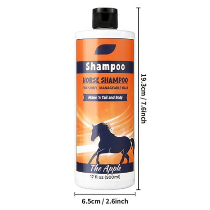 Horse shampoo bottle with dimensions on a white background @ ghodosh.com