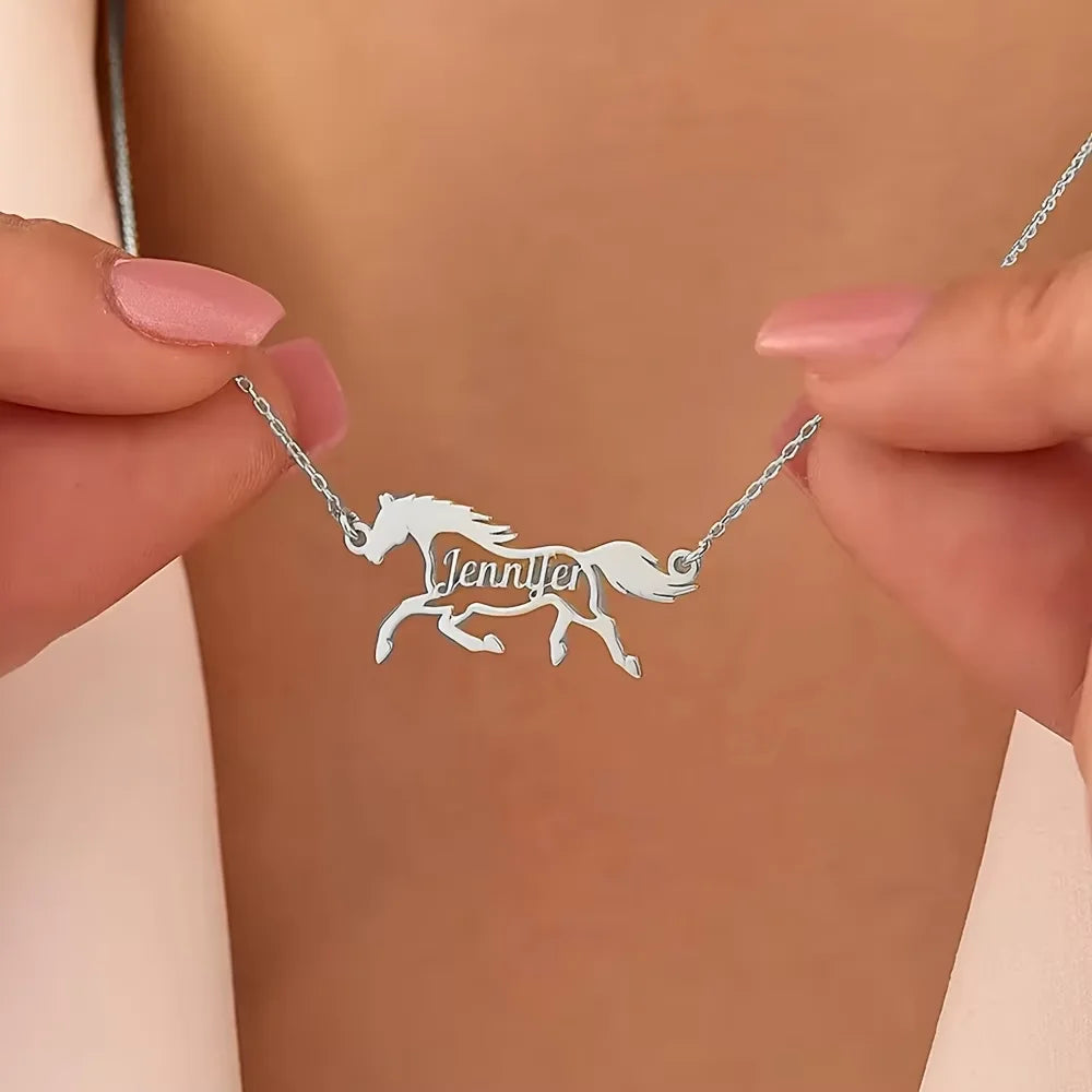 Custom Personalized Horse Name Necklace –  Stainless Steel Equestrian Pendant @ ghoddosh.com