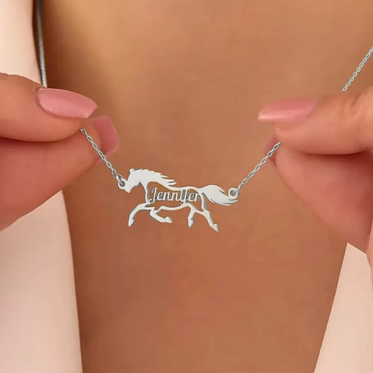 Custom Personalized Horse Name Necklace –  Stainless Steel Equestrian Pendant @ ghoddosh.com