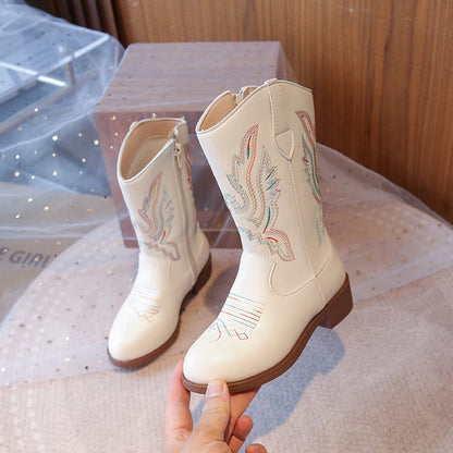 Kids Embroidered Western Cowboy Boots – Unisex Tall Pull-On Cowgirl Boots for Boys and Girls @ ghoddosh.com