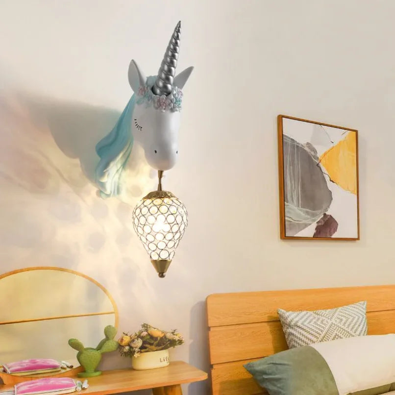 Modern Unicorn Wall Mounted Light – Creative Children's Bedroom Décor & Bedside Reading Sconce @ ghoddosh.com