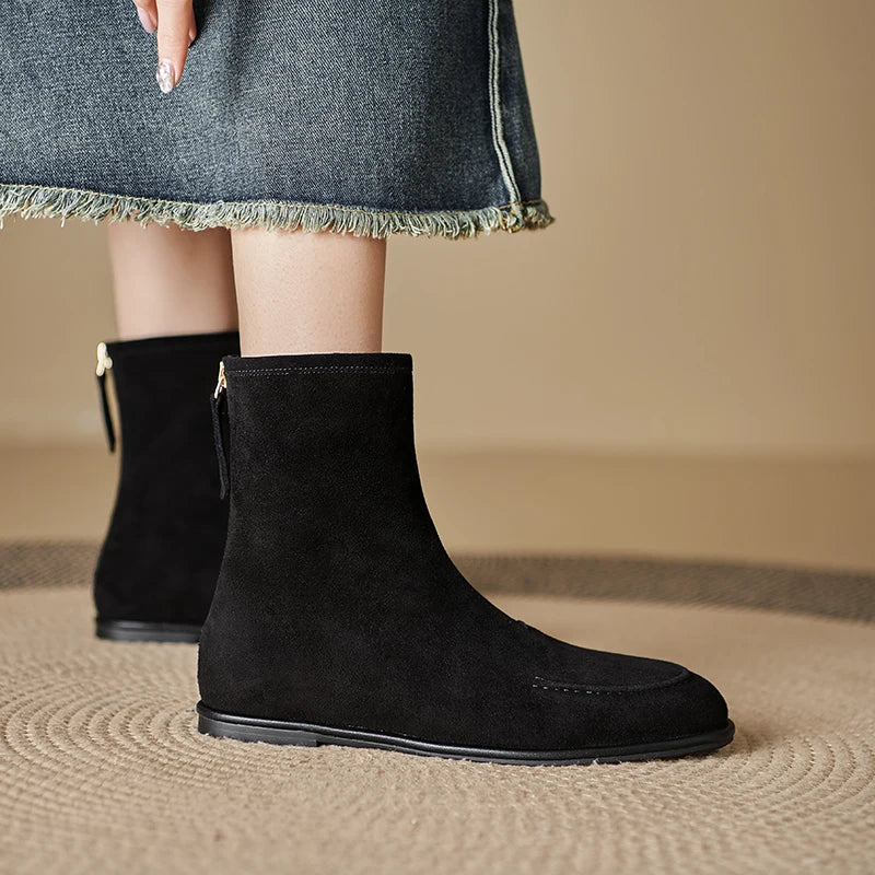 2026 NEW Autumn Women Suede Leather Boots - Round Toe , Low Heel  , Slip-on Chelsea Boots - ghoddosh.com