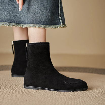 2026 NEW Autumn Women Suede Leather Boots - Round Toe , Low Heel  , Slip-on Chelsea Boots - ghoddosh.com
