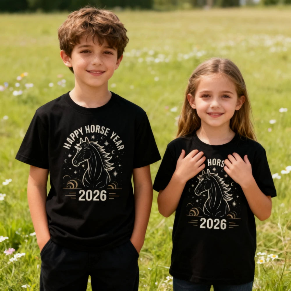 Year of The Horse 2026 Children Horse Creative Design  T-shirt - Ghoddosh.com