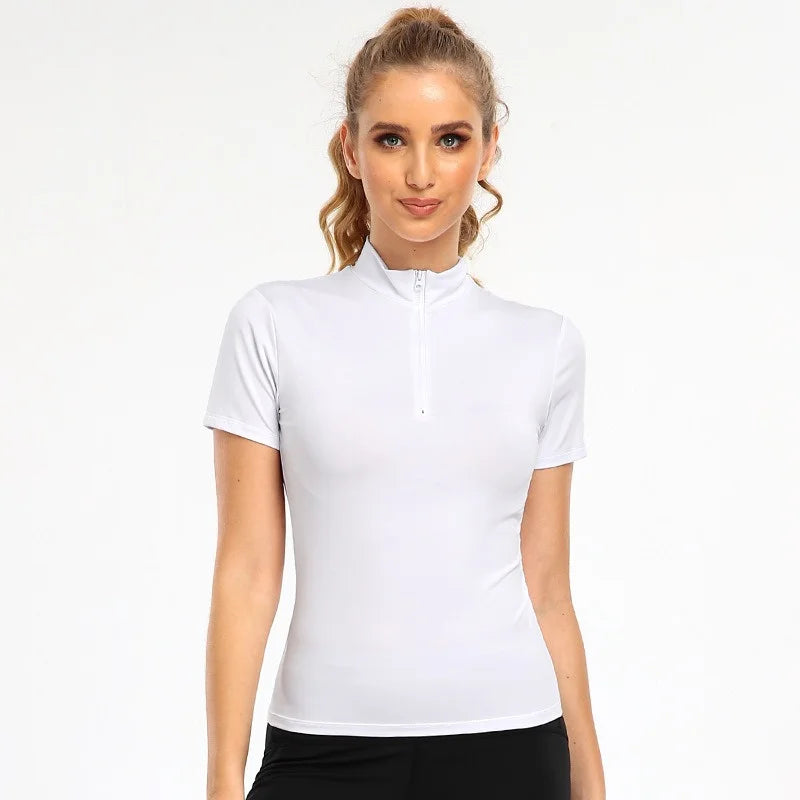 Active Crop Top Sports Women riding Short Sleeve Quarter Zipper