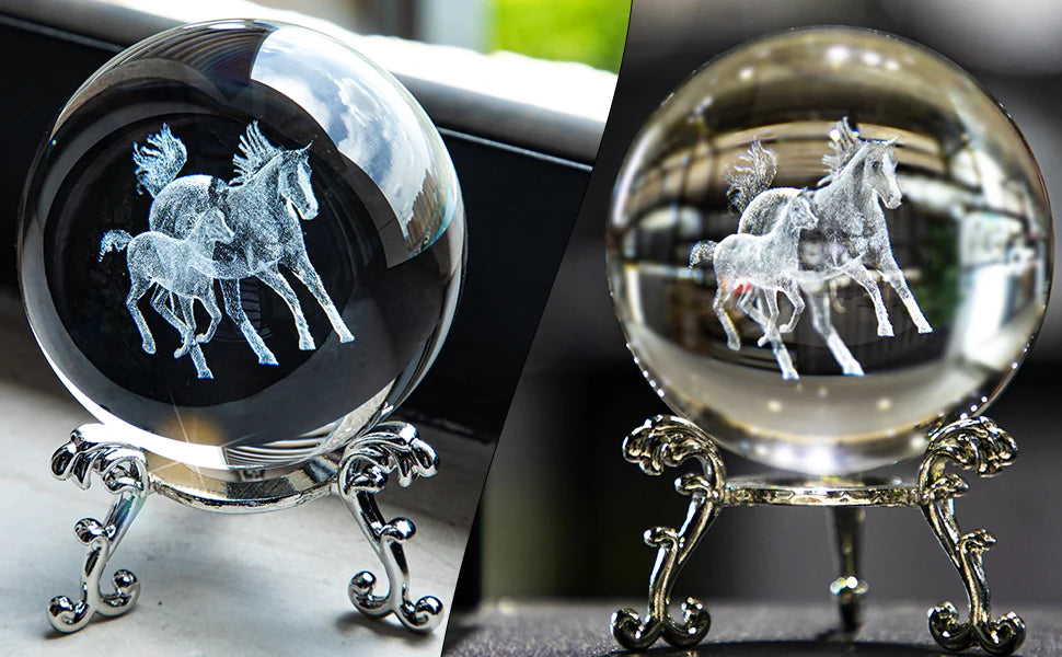 3D Horse Crystal Glass Ball Crystal  / Light weight  Horse  Glass Sphere @ ghoddosh.com