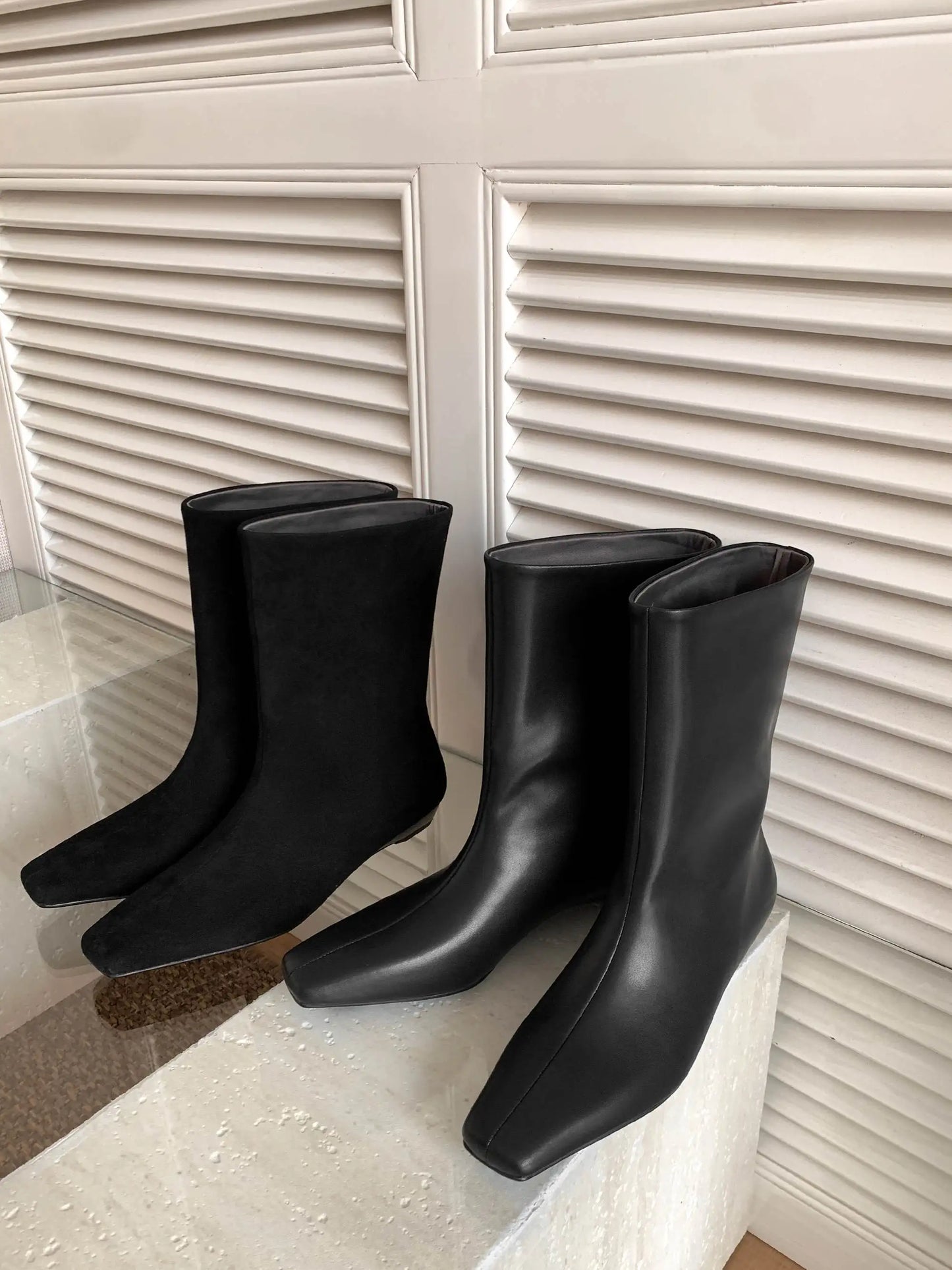 Suede Square Toe Low‑Heel  |  Casual & Modern Ankle Boots - Ghoddosh