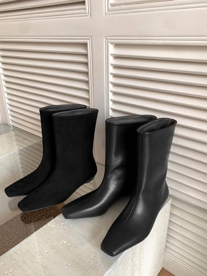 Suede Square Toe Low‑Heel  |  Casual & Modern Ankle Boots - Ghoddosh