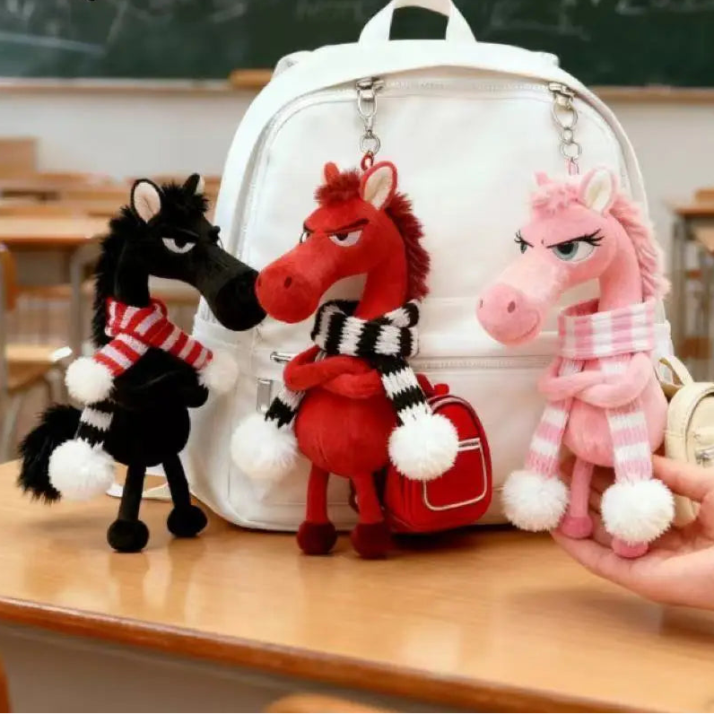 2026 New Black Horse Backpack Ornament / Plush Keychain Back Bag Cartoon Décor @ghoddosh.com