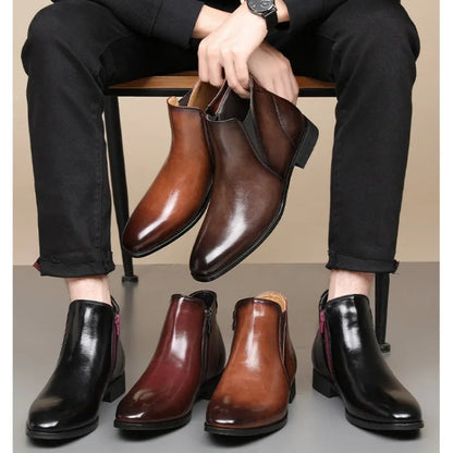 Men's Chelsea  British Style Short Ankle Boots - Luxury High Quality Leather Boots for Men  - Ghoddosh