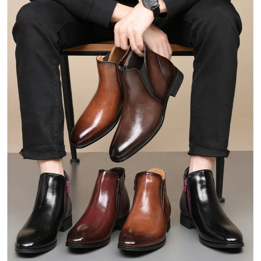 Men's Chelsea  British Style Short Ankle Boots - Luxury High Quality Leather Boots for Men  - Ghoddosh