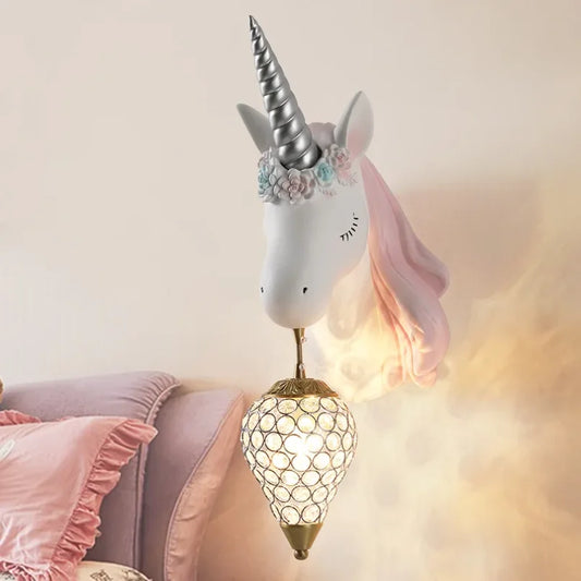 Modern Unicorn Wall Mounted Light – Creative Children's Bedroom Décor & Bedside Reading Sconce @ ghoddosh.com