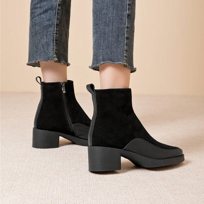 Women Ankle Boots -  Genuine Leather  Square Heels Women Booties - ghoddosh.com
