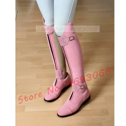 Women's Chunky Med Heel Cow Leather Thigh High Riding Boots