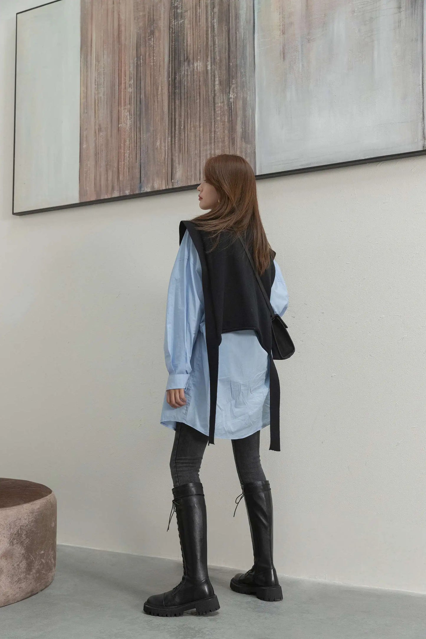 Genuine Leather Round Toe High Heel Riding Boots / Cross-tied Vintage Gladiator Lady Casual Platform Knee-high Boots .Ghoddosh

