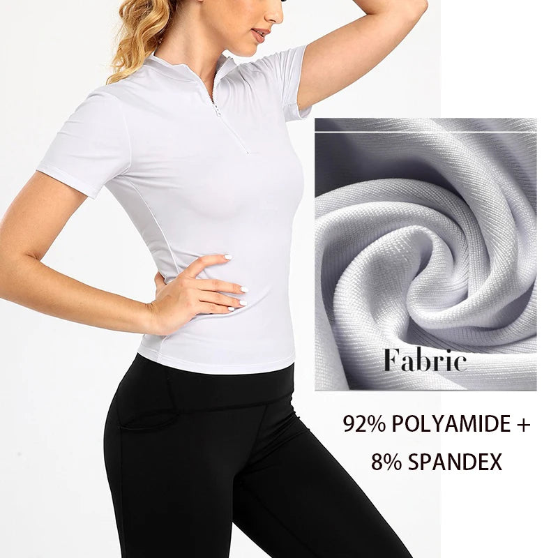Active Crop Top Sports Women riding Short Sleeve Quarter Zipper