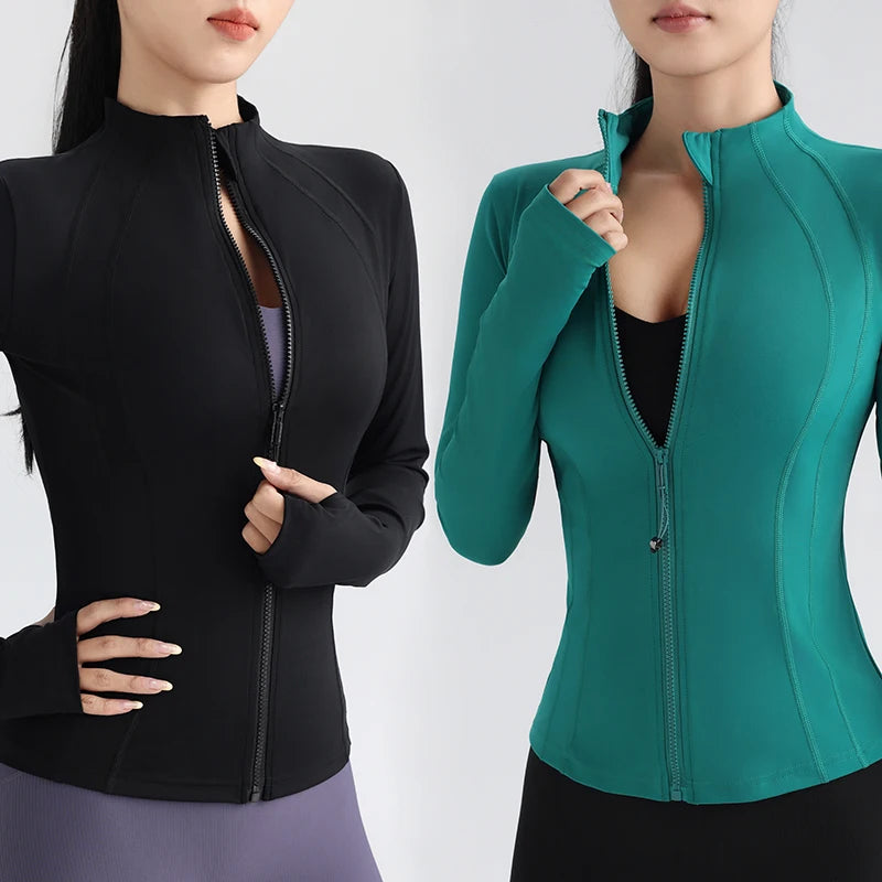 Women’s Full-Zip Athletic Jacket with Thumbholes – Stretch Fit Long Sleeve Sports Top - Ghoddosh.com

