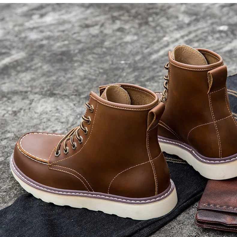 Vintage British Casual Men Shoes Handmade Autumn Winter Snow Plush Warm Leather Ankle Boots Leather @ ghoddosh.com