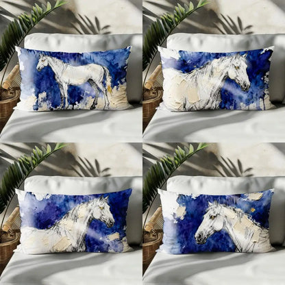 2D White - Blue Horse Abstract Cushion @ ghoddosh.com