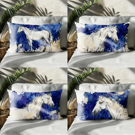 2D White - Blue Horse Abstract Cushion @ ghoddosh.com