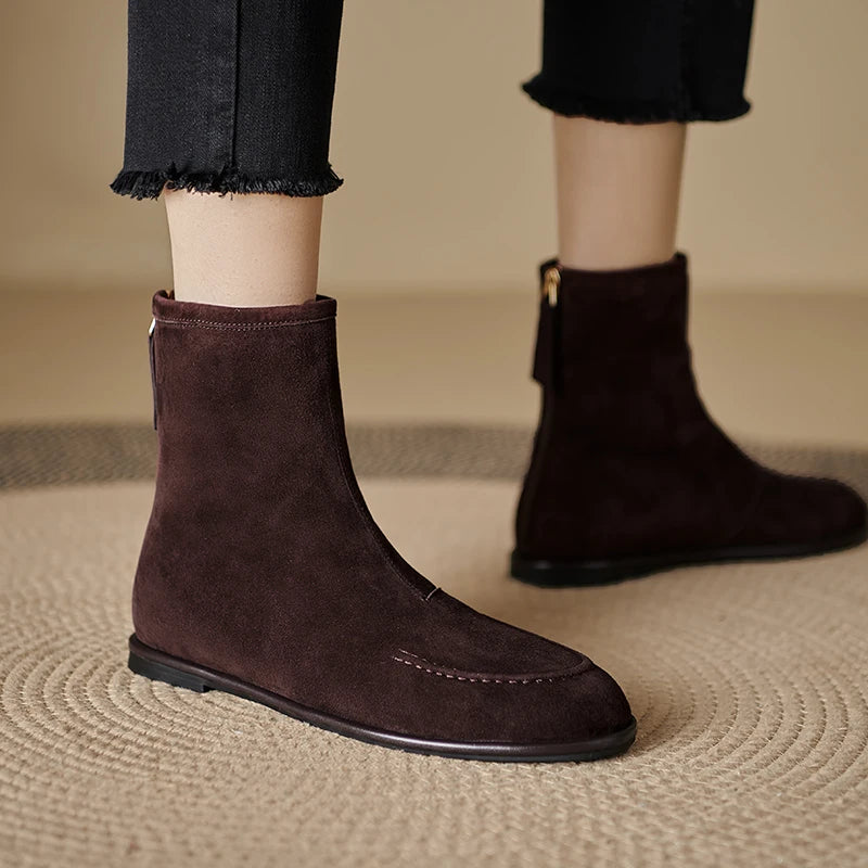2026 NEW Autumn Women Suede Leather Boots - Round Toe , Low Heel  , Slip-on Chelsea Boots - ghoddosh.com