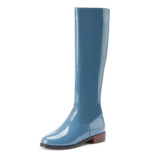 2026 New Arrival  Riding Boots - Cow Patent Leather Round Toe Med Heel Fashion Boots - ghoddosh.com 