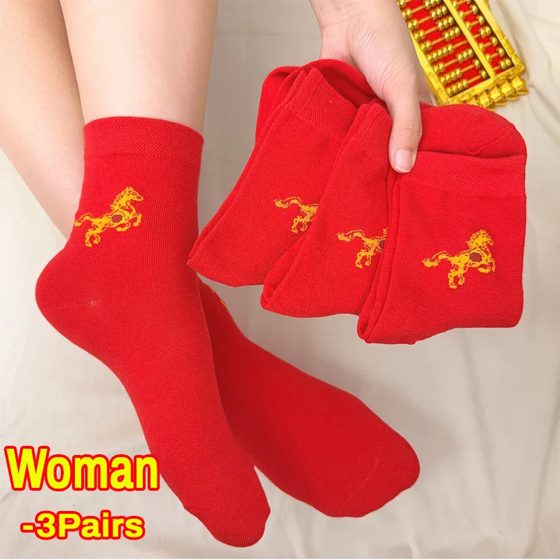 New Year of the Horse Chinese Style  2026 Zodiac Year Red Lucky  Cotton Socks  for Couple Christmas @ghoddosh.com