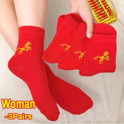 New Year of the Horse Chinese Style  2026 Zodiac Year Red Lucky  Cotton Socks  for Couple Christmas @ghoddosh.com