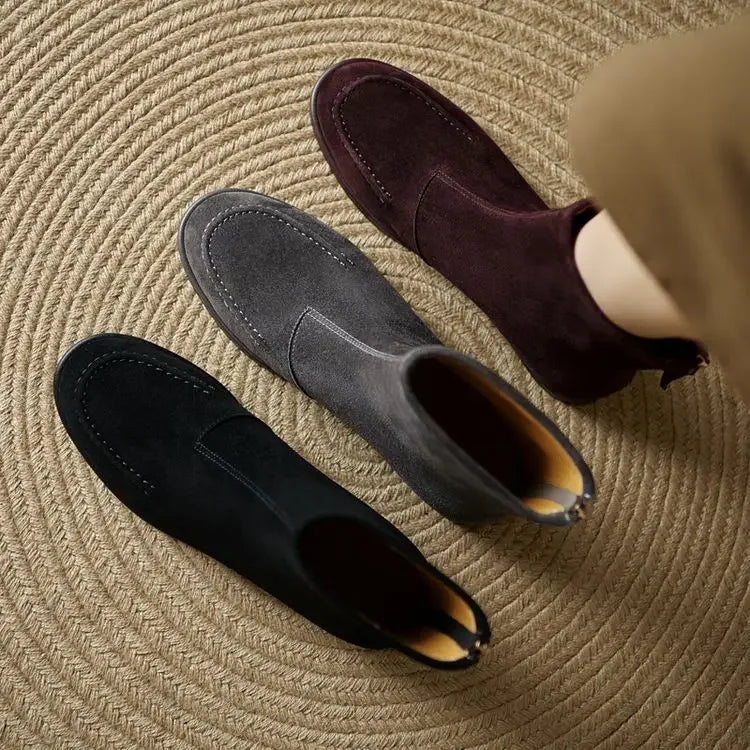 2026 NEW Autumn Women Suede Leather Boots - Round Toe , Low Heel  , Slip-on Chelsea Boots - ghoddosh.com